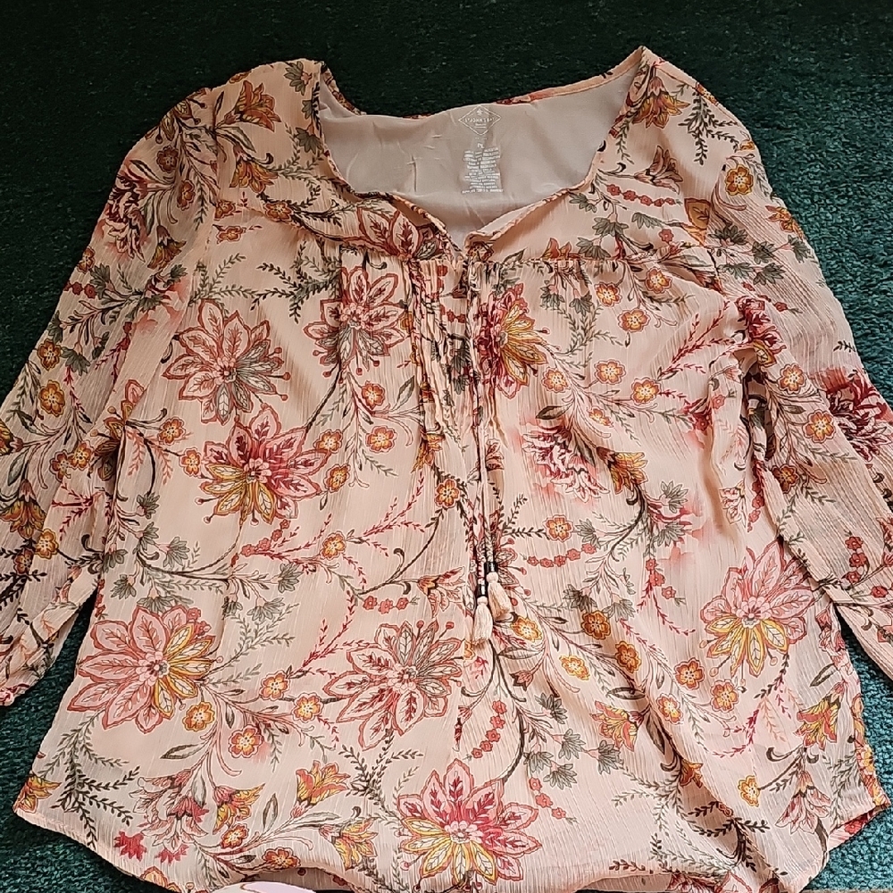 St. John's Bay Floral Blouse - Pink and Orange